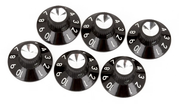 Fender Pure Vintage Black/Silver Skirted Amplifier Knobs Pack Of 6 1 Fender Pure Vintage Black/Silver Skirted Amplifier Knobs Pack Of 6