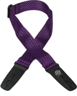 Lock It Strap 2” Purple Checker Poly Guitar Strap With Black Ends