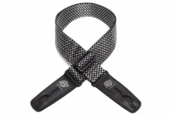 Lock It Strap 2” Silver Checker Poly Guitar Strap With Black Ends