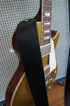Steph Split Leather Strap 6cm – Black -Guitar Music Store Steph Accessories Split Leather Strap Black on Gold Top