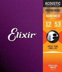 Elixir Nanoweb Acoustic Guitar Strings 12-53 Phosphor Bronze